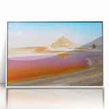 Art deco poster featuring a Tunisian landscape on white acrylic, framed, ideal for modern art wall decor in a nursery.