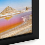 Extra large framed canvas of a textured Tunisian landscape in vibrant colors, ideal for living room decor.