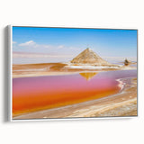 Vintage poster art of a Tunisian landscape in vibrant colors on a large framed canvas, suitable for living room decor.