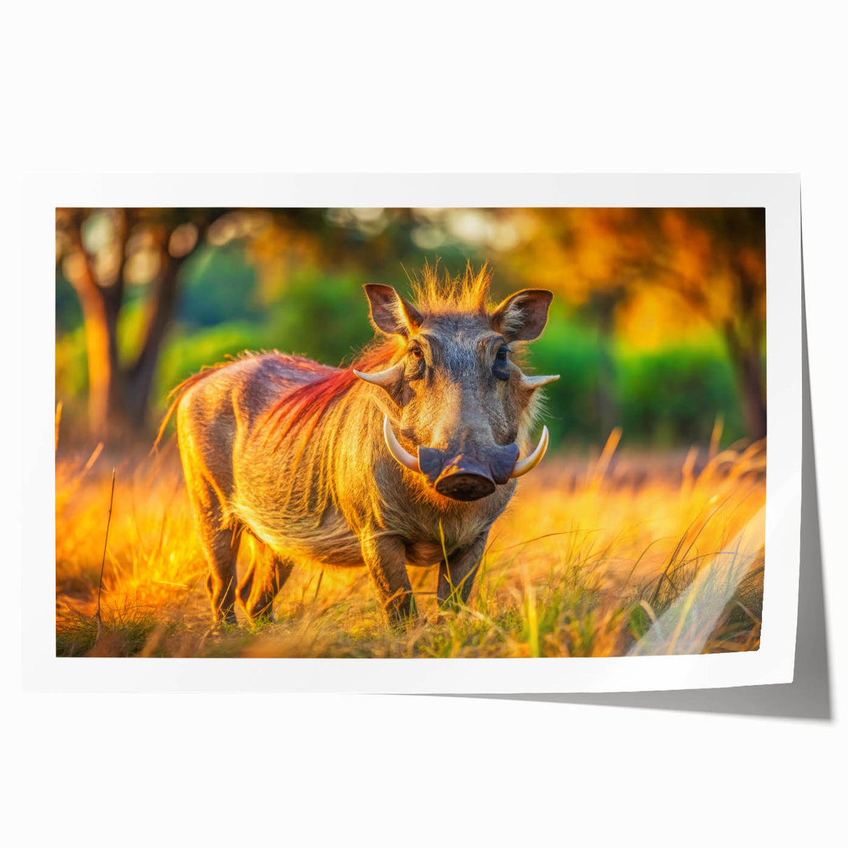 Rolled print of a Zambian landscape featuring acacia trees and sunset hues, suitable for art wall dining room.