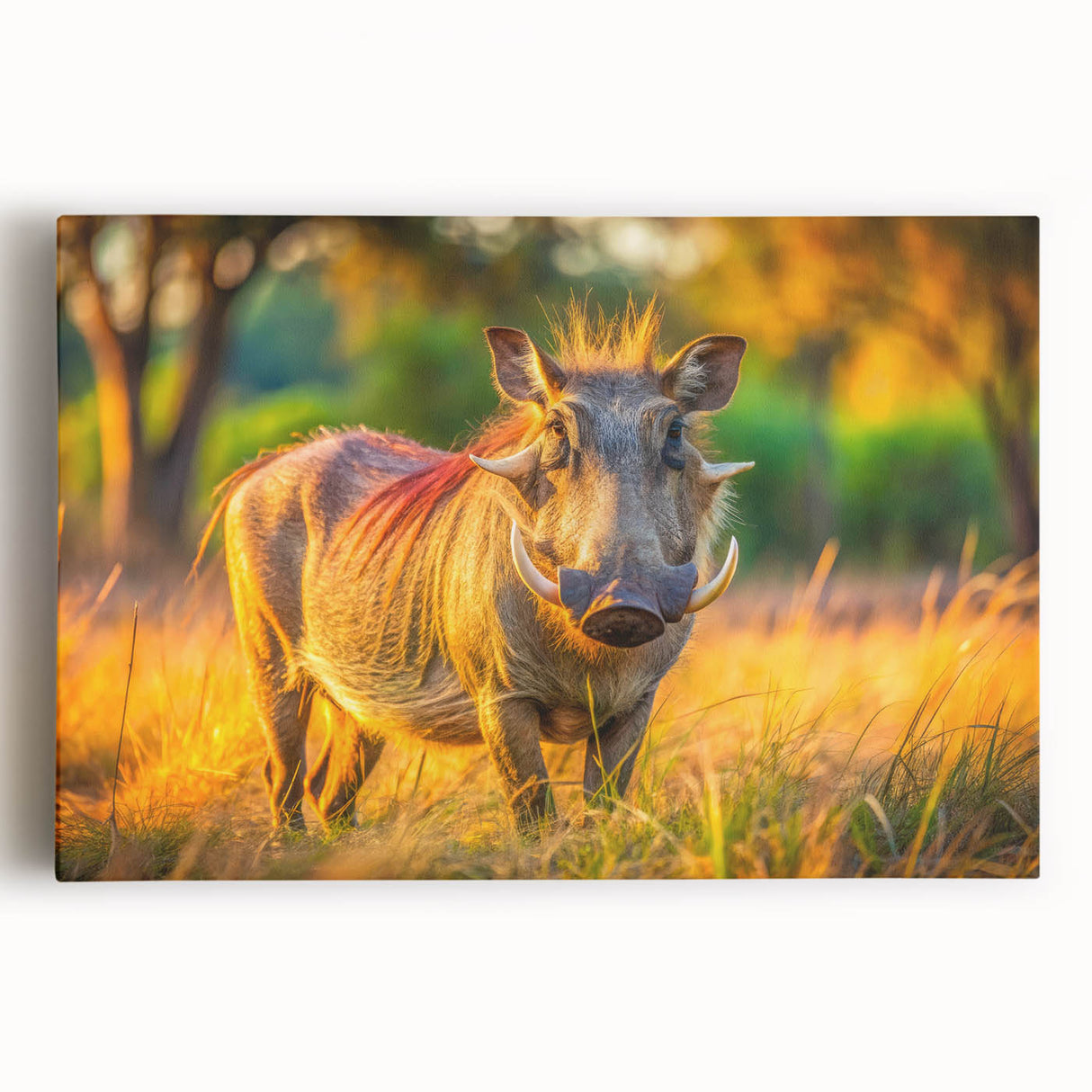 Black and white photograph of an African savannah on a large stretched canvas, suitable as kitchen wall art.