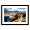 Extra large framed abstract art print depicting vibrant, colorful scenery of Azerbaijan on textured canvas.