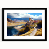 Extra large framed abstract art print depicting vibrant, colorful scenery of Azerbaijan on textured canvas.