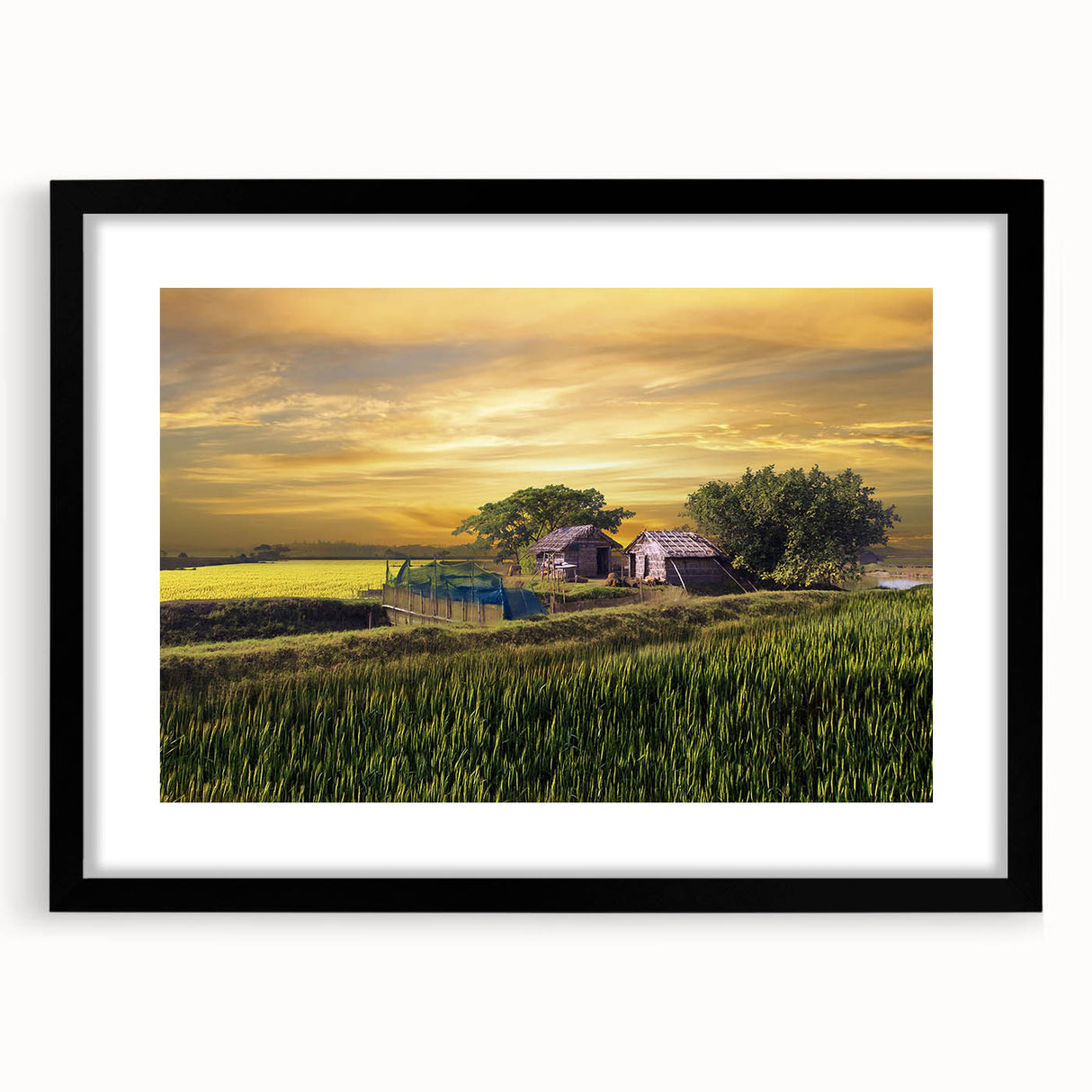 Extra large framed abstract art print featuring vibrant, textured colors depicting Asian scenery.