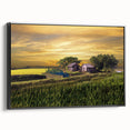 Black and white landscape art painting of a serene Bangladeshi scenery on framed canvas, suitable for bedroom decor.