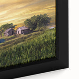 Extra large framed canvas of a textured, colorful abstract design on a black background, ideal for living room decor.