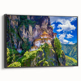 Black and white landscape art painting of Bhutan scenery on framed canvas, ideal for bedroom decor.