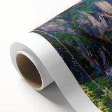 Art deco poster of Bhutan scenery in muted earth tones on rolled canvas, ideal for nursery wall art.