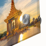 Large abstract wall art depicting a Cambodian landscape in muted earth tones on acrylic glass.