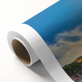 Art deco poster of a Cambodian landscape in soft pastel colors on rolled canvas, suitable for nursery wall art.