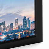 Extra large framed canvas featuring a textured, colorful Beijing cityscape in black with vibrant accents.
