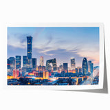 Extra large rolled print of Beijing scenery with floral elements in muted earth tones, ideal for dining room wall art.