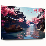 Acrylic print of Shanghai skyline in muted gray and blue tones, ideal for modern bedroom or dining room decor.