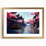 Extra large abstract art print of Shanghai skyline in textured style, featuring muted gold and gray tones on a framed canvas.