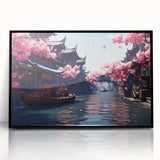 Large abstract wall art of Shanghai skyline in muted gray and blue tones on framed acrylic.