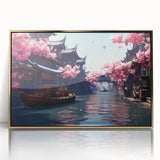Framed acrylic print of Shanghai skyline in gold and black tones, ideal for modern art wall decor.