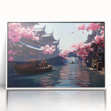 Art deco poster of Shanghai skyline in muted gray tones on a framed acrylic, suitable for modern art wall decor.