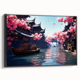 Black and white framed canvas of Shanghai landscape, featuring vintage poster art style, suitable for bedroom wall decor.