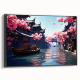 Black and white framed canvas of Shanghai landscape, featuring vintage poster art style, suitable for bedroom wall decor.