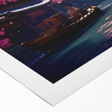 Art deco poster of Shanghai skyline in muted gold and black on rolled canvas, suitable for dining room wall.