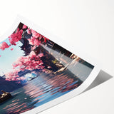 Extra large wall art featuring line art flowers over a Shanghai skyline, in black and white.