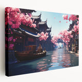 Large art of Shanghai skyline in muted gray tones on stretched canvas, ideal for kitchen wall art.