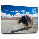 Large abstract wall art depicting the Tibetan landscape in muted earth tones on acrylic glass.