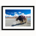 Extra large framed abstract art print depicting a colorful, textured scenery of Tibet, ideal for living room decor.