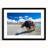 Extra large framed abstract art print depicting a colorful, textured scenery of Tibet, ideal for living room decor.