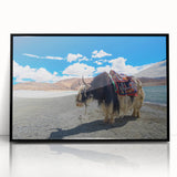 Large abstract wall art depicting a serene Tibetan landscape in muted earth tones on a framed acrylic panel.