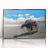 Framed acrylic print of a Tibetan landscape in muted earth tones, ideal for modern art wall decor.