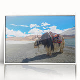 Modern art wall decor depicting a Tibetan landscape in acrylic, framed in white, ideal for nursery wall art.