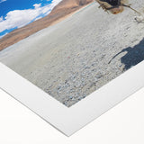 Art deco poster of a Tibetan landscape in muted earth tones on rolled canvas, suitable for dining room decor.