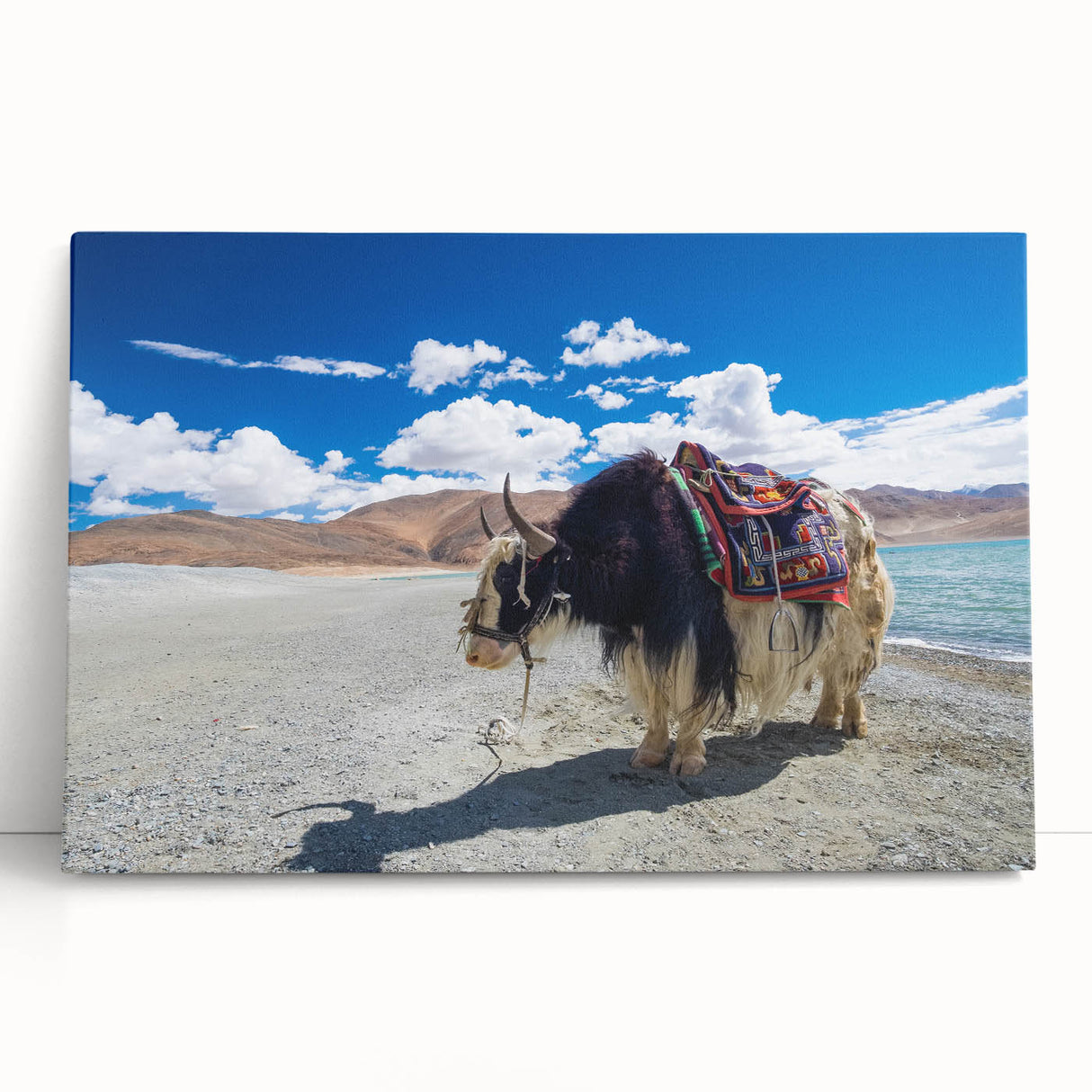 Black and white large art on stretched canvas depicting Tibet scenery, ideal for kitchen wall art or bedroom ambiance.