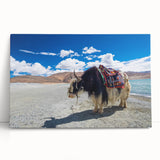 Black and white large art on stretched canvas depicting Tibet scenery, ideal for kitchen wall art or bedroom ambiance.