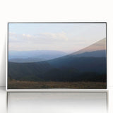 Art deco poster featuring a serene Georgian landscape in muted green and white tones, acrylic framed.