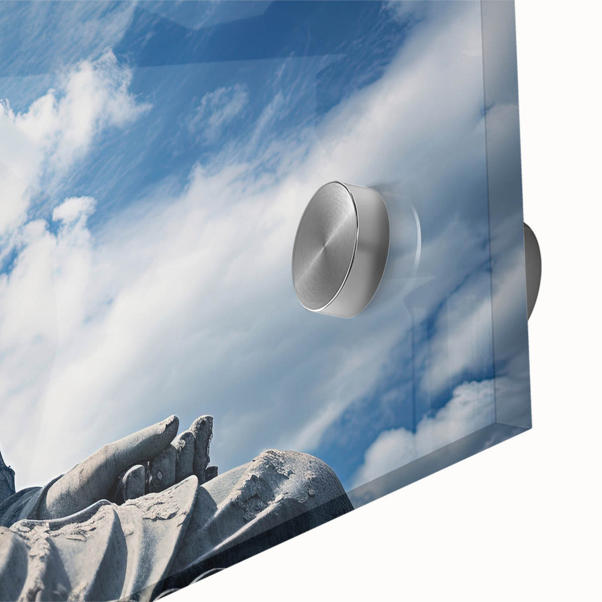 Large abstract acrylic print of Hong Kong scenery in muted gray and blue.