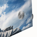 Large abstract acrylic print of Hong Kong scenery in muted gray and blue.