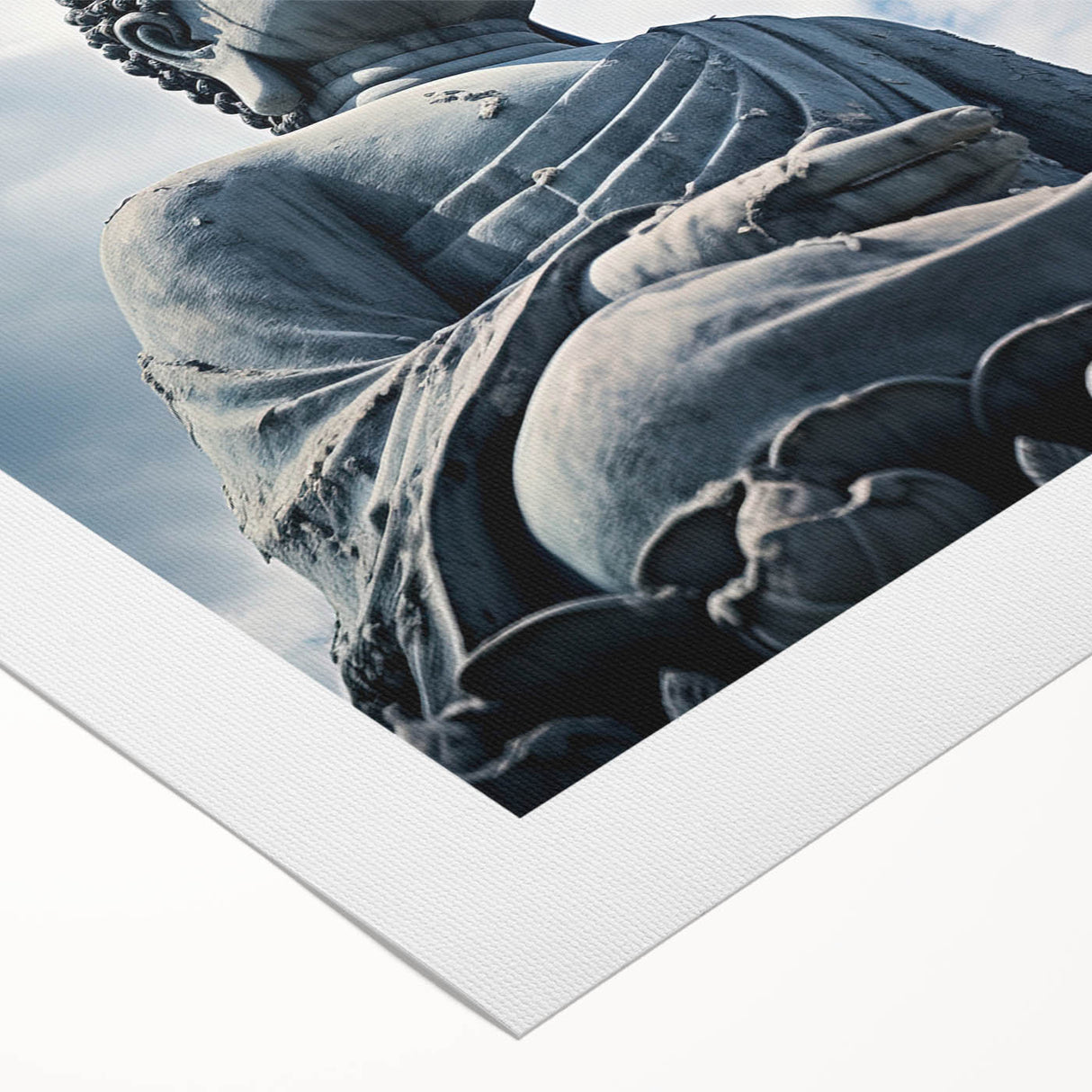 Art deco poster of Hong Kong skyline in muted gray and blue tones on rolled canvas, suitable for dining room wall art.
