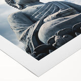 Art deco poster of Hong Kong skyline in muted gray and blue tones on rolled canvas, suitable for dining room wall art.