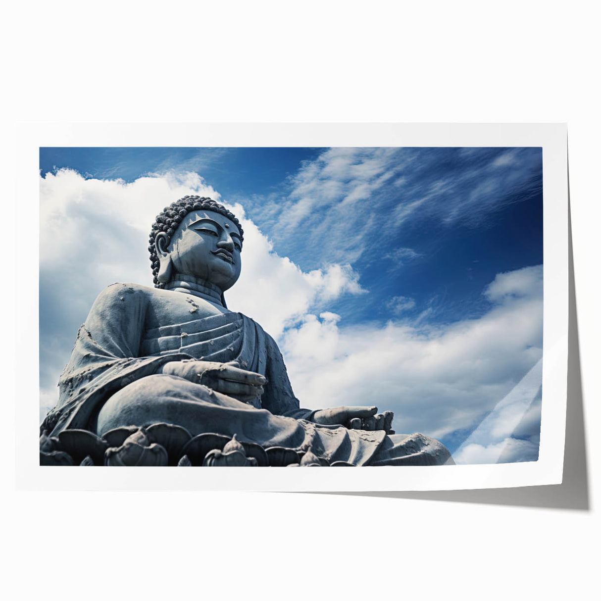 Extra large rolled print of Hong Kong skyline in muted gray and blue tones, ideal for art wall dining room decor.