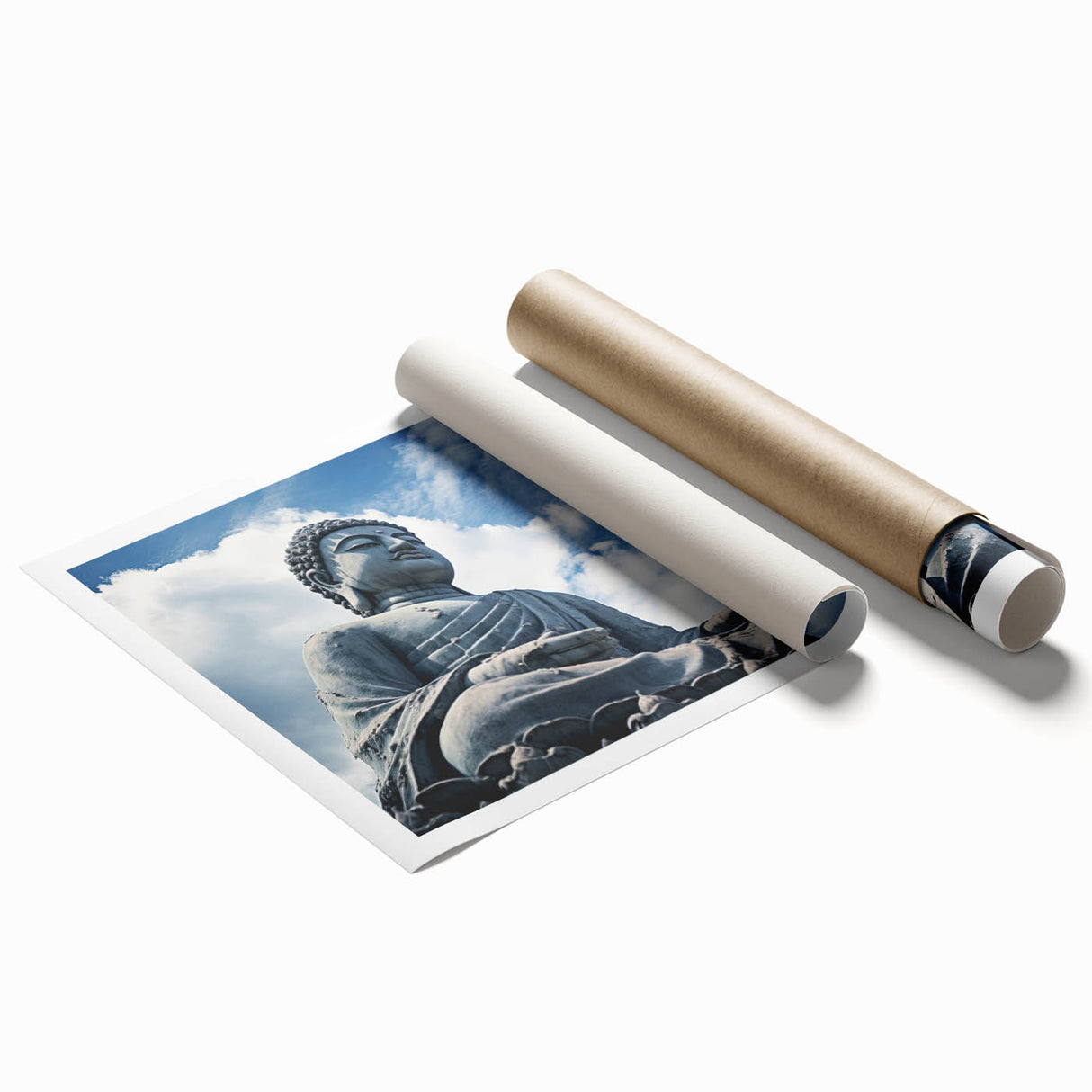 Extra large rolled print of Hong Kong scenery featuring floral elements in muted colors.