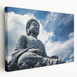 Hong Kong skyline at dusk on a large stretched canvas, featuring muted blue and pink tones, ideal for kitchen wall art.