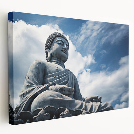 Hong Kong skyline at dusk on a large stretched canvas, featuring muted blue and pink tones, ideal for kitchen wall art.
