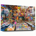Acrylic glass print of a large abstract depiction of an Indian scenery in muted earth tones.