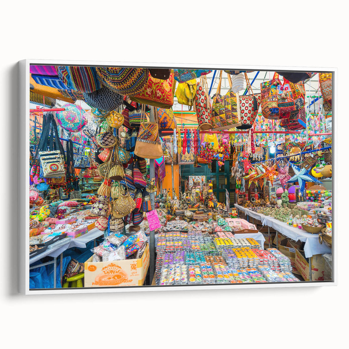 Vintage poster art of a colorful Indian scenery on extra large framed canvas, ideal for living room decor.