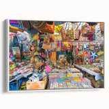Vintage poster art of a colorful Indian scenery on extra large framed canvas, ideal for living room decor.