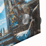 Large abstract wall art featuring an Indonesian landscape in muted green and brown tones, acrylic print.