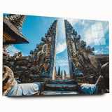 Large abstract wall art depicting Indonesian scenery in muted earth tones on acrylic glass.