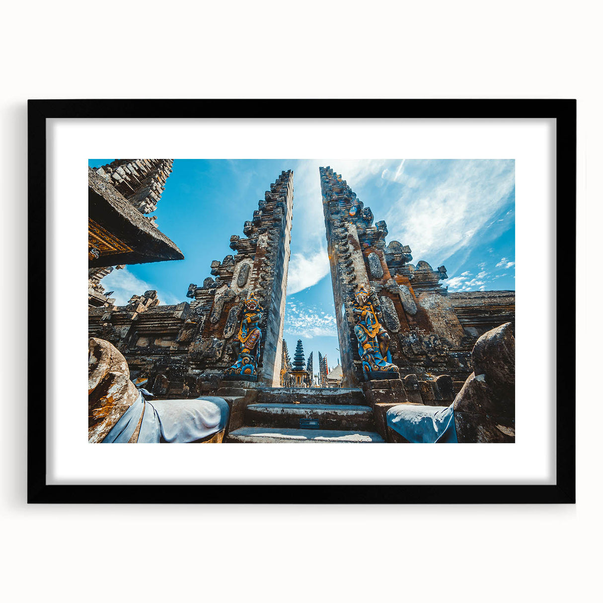 Extra large abstract art print featuring vibrant, colorful textures of an Indonesian landscape on a framed canvas.